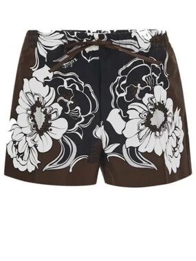 Valentino Brown and White Floral Drawstring Bermuda Shorts